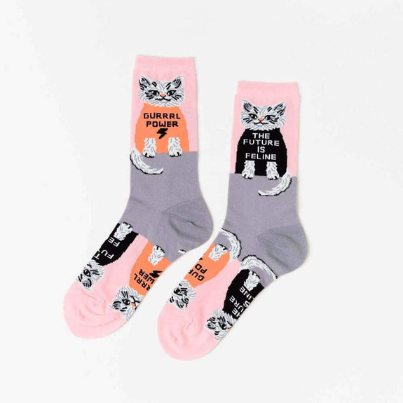 Women's Crew Socks Future is Feline/Grrrl Power