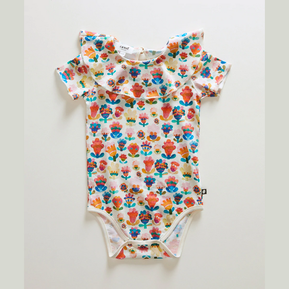 Ruffle Collar Onesie Gardenia Flower