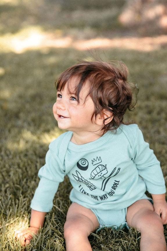 I Like The Way You Roll Graphic Onesie LS Celadon