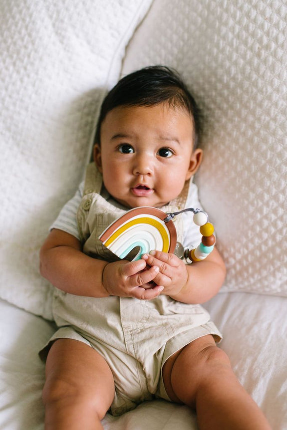 Silicone Teether Holder Set - Neutral Rainbow