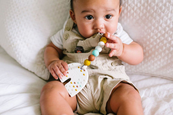 Silicone Teether Holder Set - Neutral Rainbow