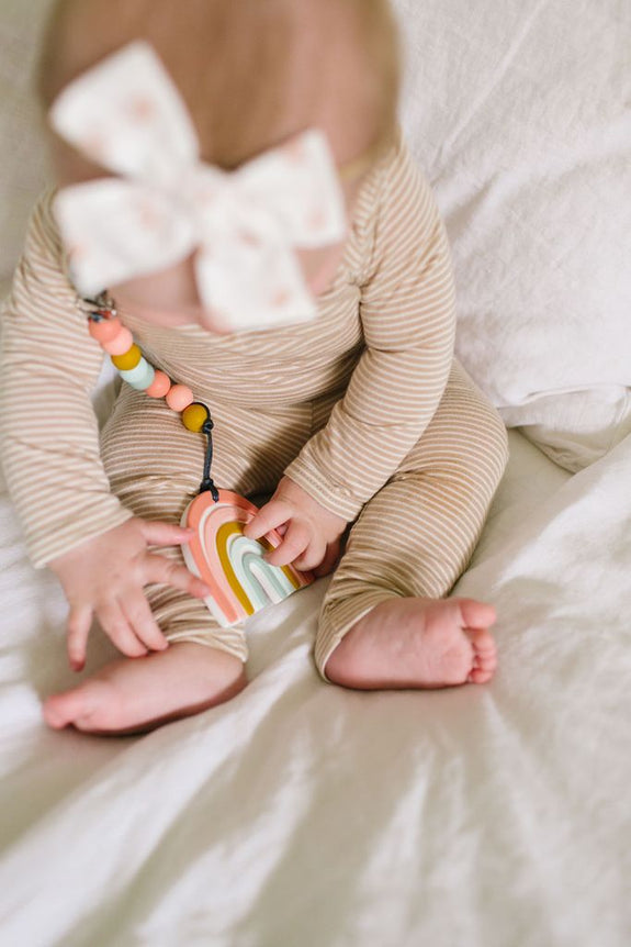 Silicone Teether Holder Set - Pastel Rainbow