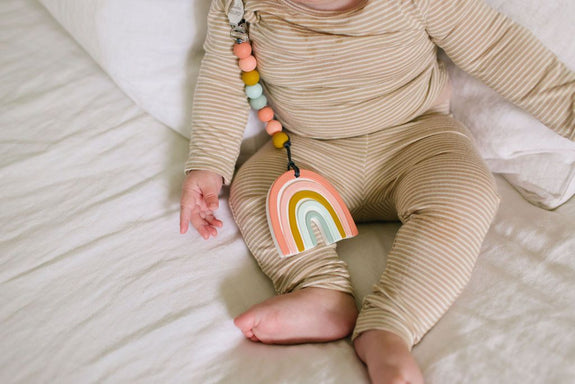 Silicone Teether Holder Set - Pastel Rainbow