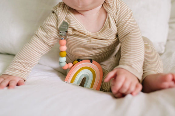 Silicone Teether Holder Set - Pastel Rainbow