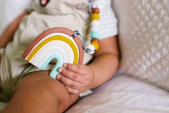 Silicone Teether Holder Set - Neutral Rainbow
