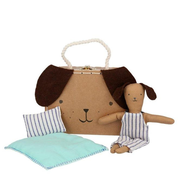 Stripy Puppy Suitcase Doll