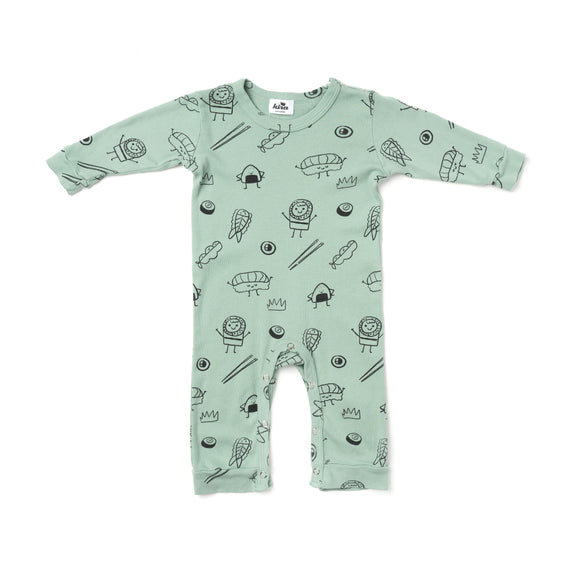 Sushi Print Romper LS Celadon