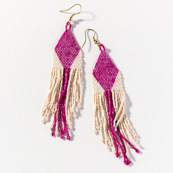 Magenta And Ivory Diamond Stripe Earring