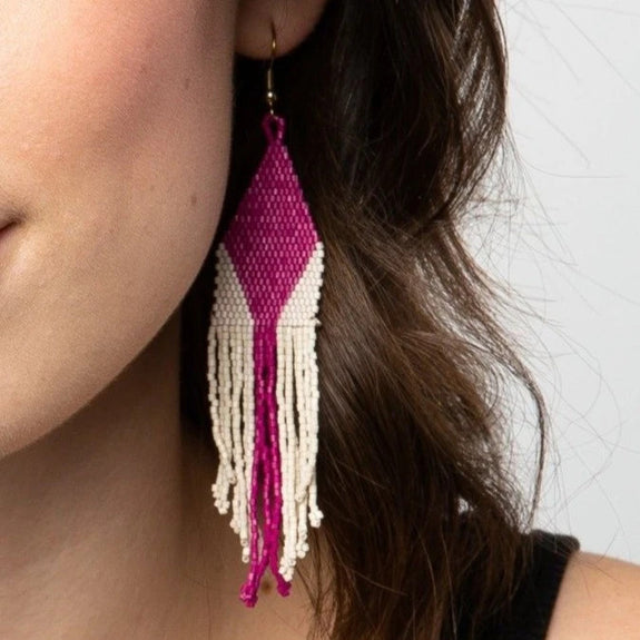 Magenta And Ivory Diamond Stripe Earring