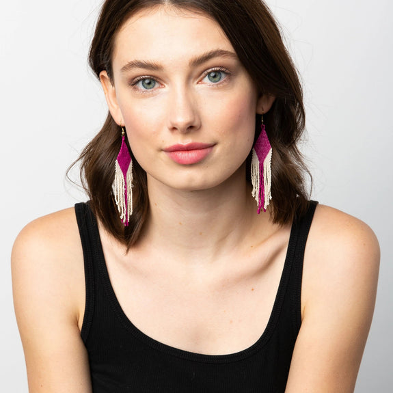 Magenta And Ivory Diamond Stripe Earring