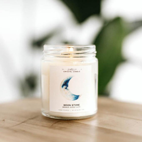 Moonstone Crystal Candle  Brings - Good Luck