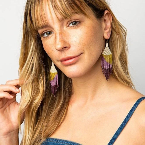 Lilac Ombre With Citron Fringe Earring