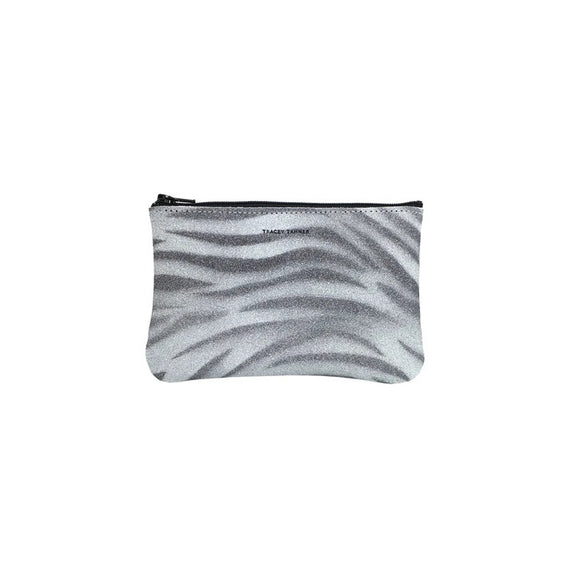 Flat Zip Pouch (Sparkle Zebra)