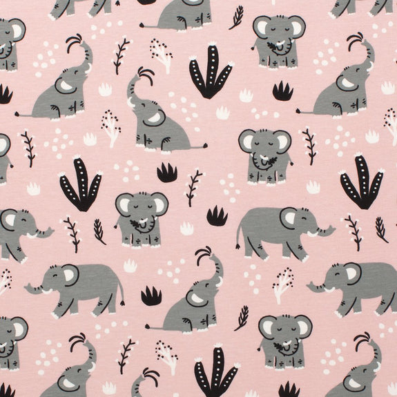 Long Sleeve Snap Suit - Elephants Pink