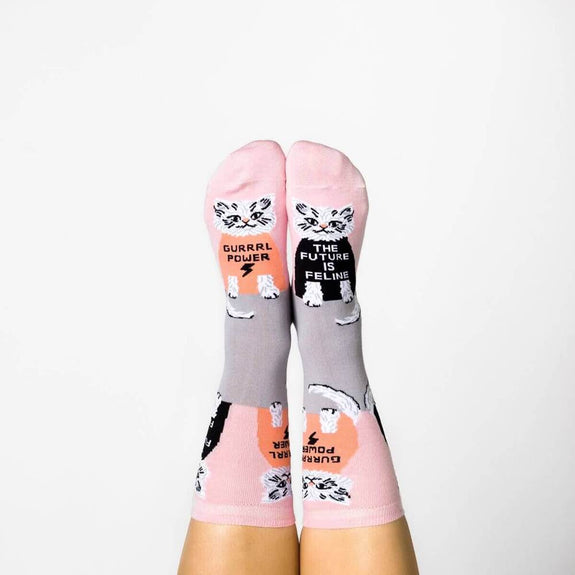 Women's Crew Socks Future is Feline/Grrrl Power
