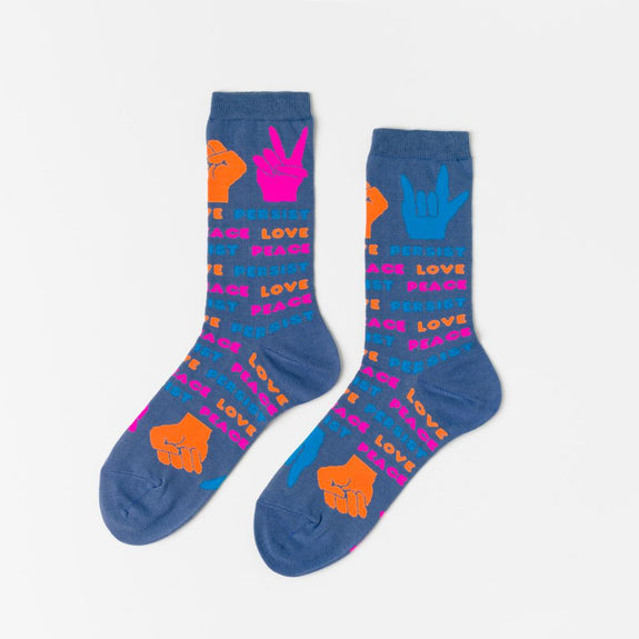 Women's Crew Socks Love Peace Persist