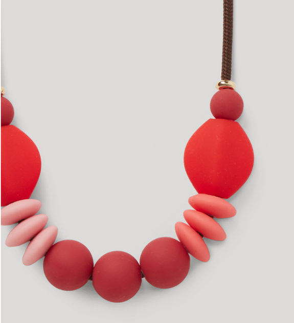 Teething Necklace - Red/Rose