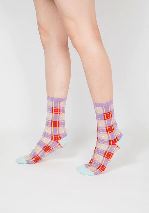 Tartan Sheer Socks - Purple