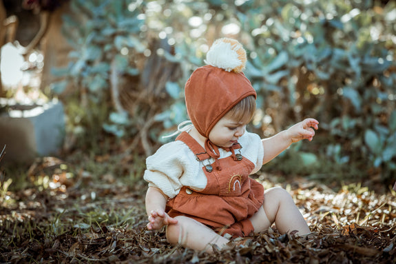 Rainbow Overalls Romper - Dusty Pink