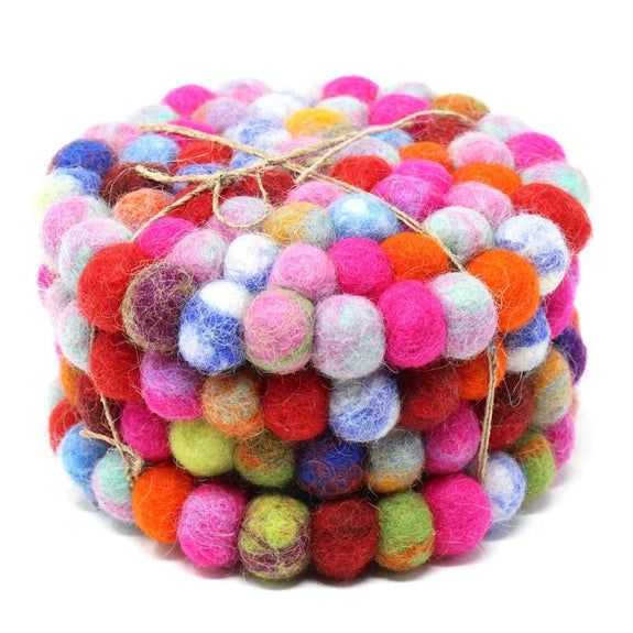 Felt Ball Coasters Set of 4 - Rainbow