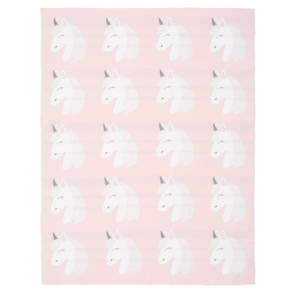 Pink Unicorn Cotton Knit Baby Blanket
