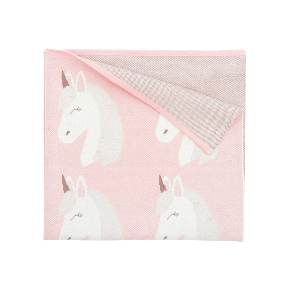 Pink Unicorn Cotton Knit Baby Blanket