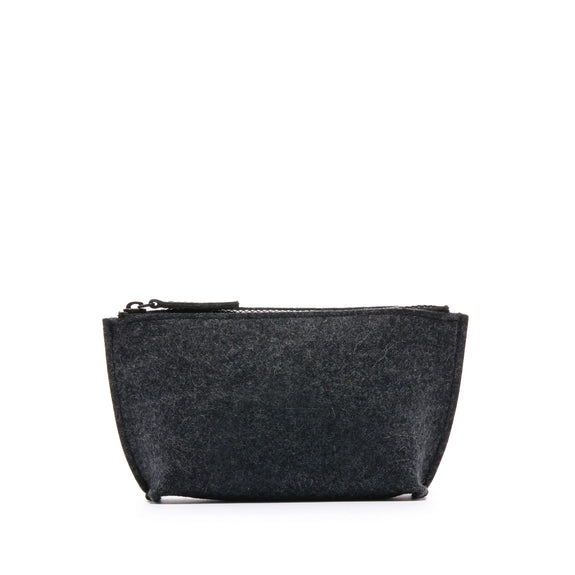 Petite Hana Merino Wool Felt Pouch - Charcoal/Black