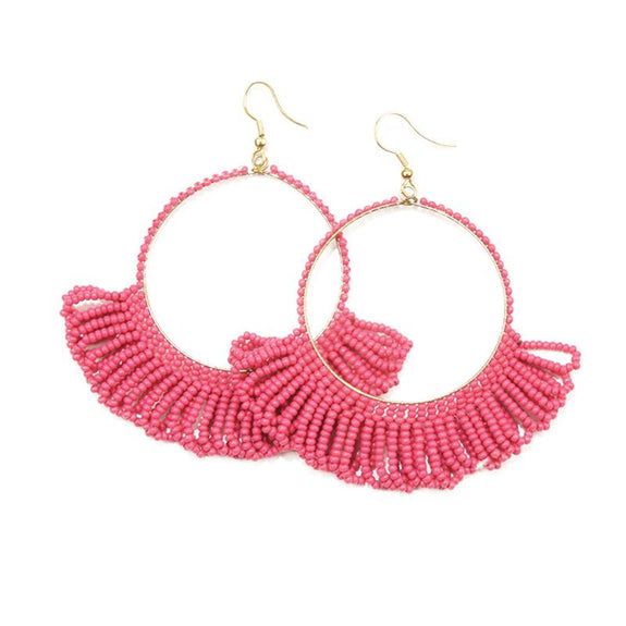 Fringe Hoop Earrings Hot Pink