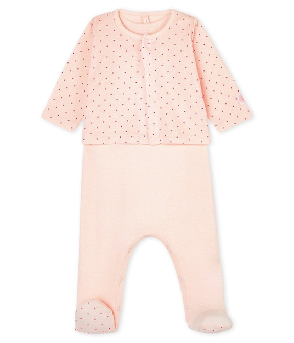 Footed Overall & Jacket - Pink/Dots