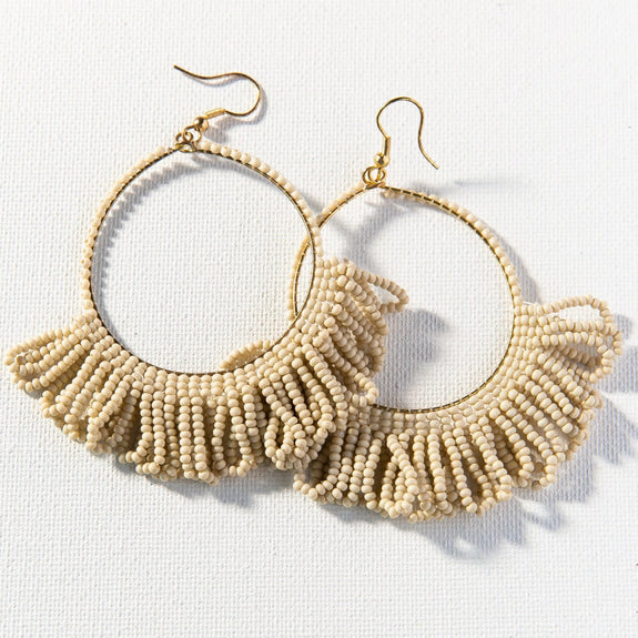 Ivory Fringe Hoop Seed Bead Earring