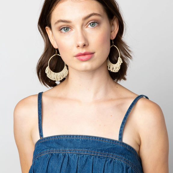 Ivory Fringe Hoop Seed Bead Earring