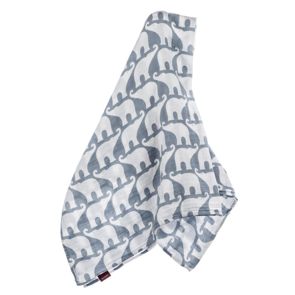 Milkbarn Baby Organic Muslin Swaddle Blanket - Blue Elephant