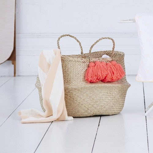 Neon Coral Tassel Basket