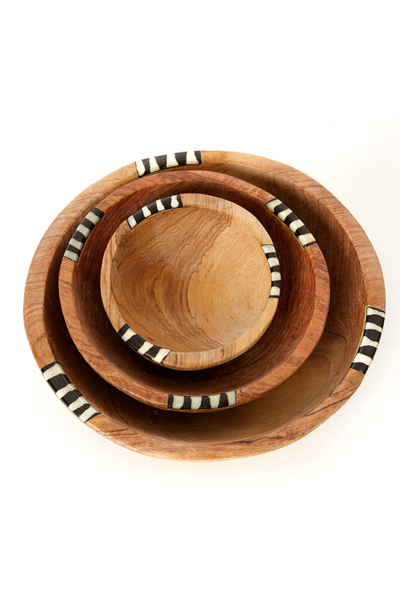 Wild Olive Wood & Bone Bowl - 6"