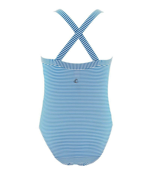Striped Ruffle Swimsuit - Blue/White
