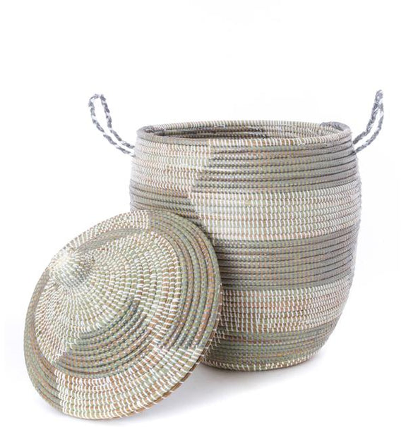 Herringbone Hamper - Medium - Silver/White