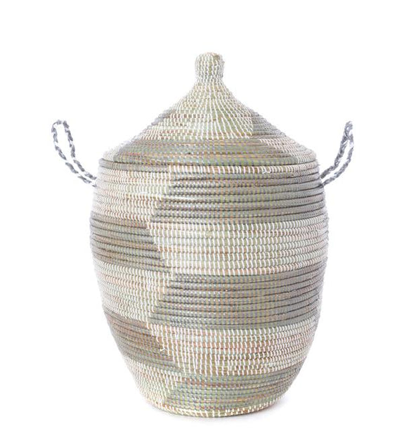 Herringbone Hamper - Medium - Silver/White