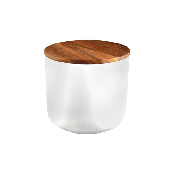 Large White Stoneware Container with Acacia Lid